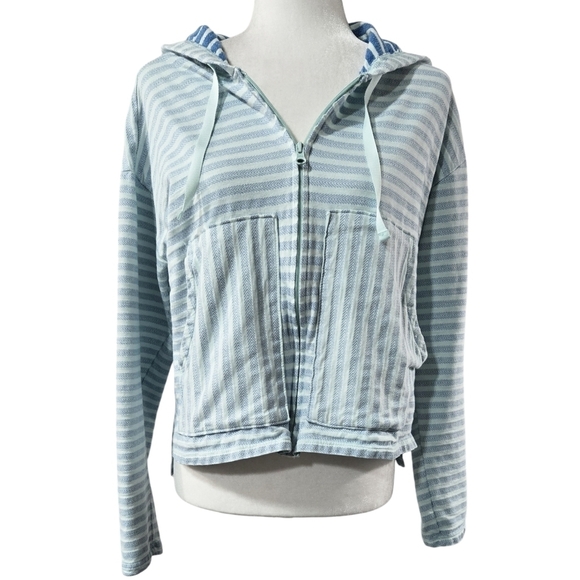 Columbia Melody Spring Blue Stripe Lightweight Hooded Zip Jacket Hoodie - Picture 1 of 7
